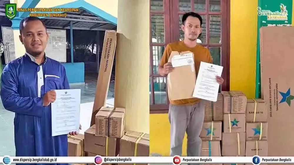 Perpustakaan Masjid Binaan Dispersip Bengkalis Terima 1000 Bahan Bacaan Bermutu dan Rak Buku dari Perpustakaan Nasional RI