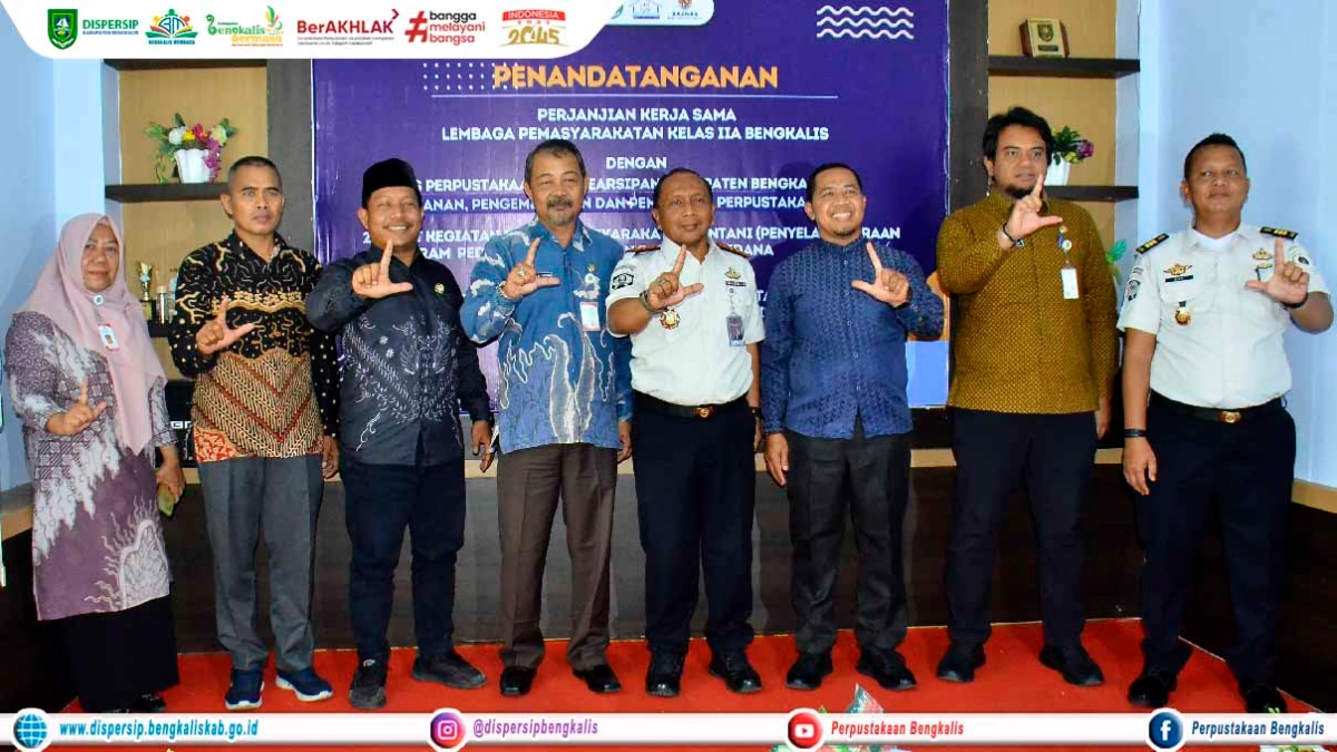 Penandatanganan PKS Literasi Lapas Kelas IIA Bengkalis dengan Dispersip Bengkalis dan Yayasan PKBM Albantani